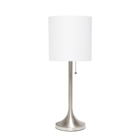 Simple Designs Brushed Nickel Tapered Table Lamp with White Fabric Drum Shade LT1076-BNW